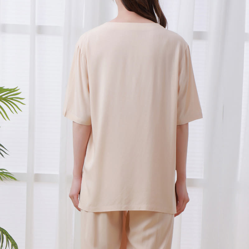 2Pcs Half Sleeve T-Shirt Pants Meditation Zen Tai Chi Cotton Linen Clothing Unisex Set