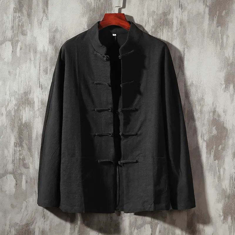 Stand Collar Tang Suit Casual Cotton Linen Shirt