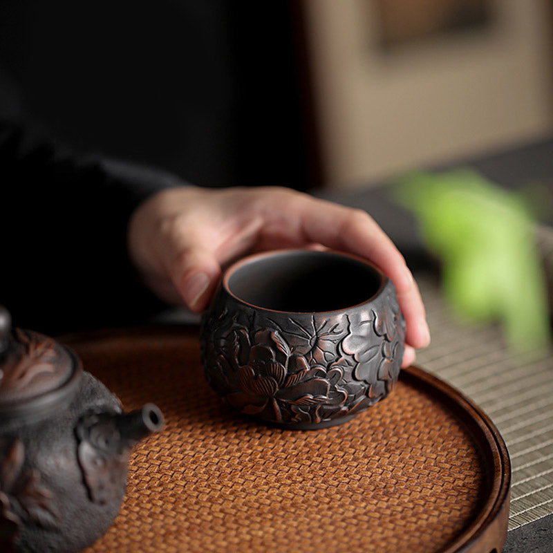 Lotus Leaf Flower Landscape Dragon Bamboo Ceramic Teacup Kung Fu Tea Cup Bowl