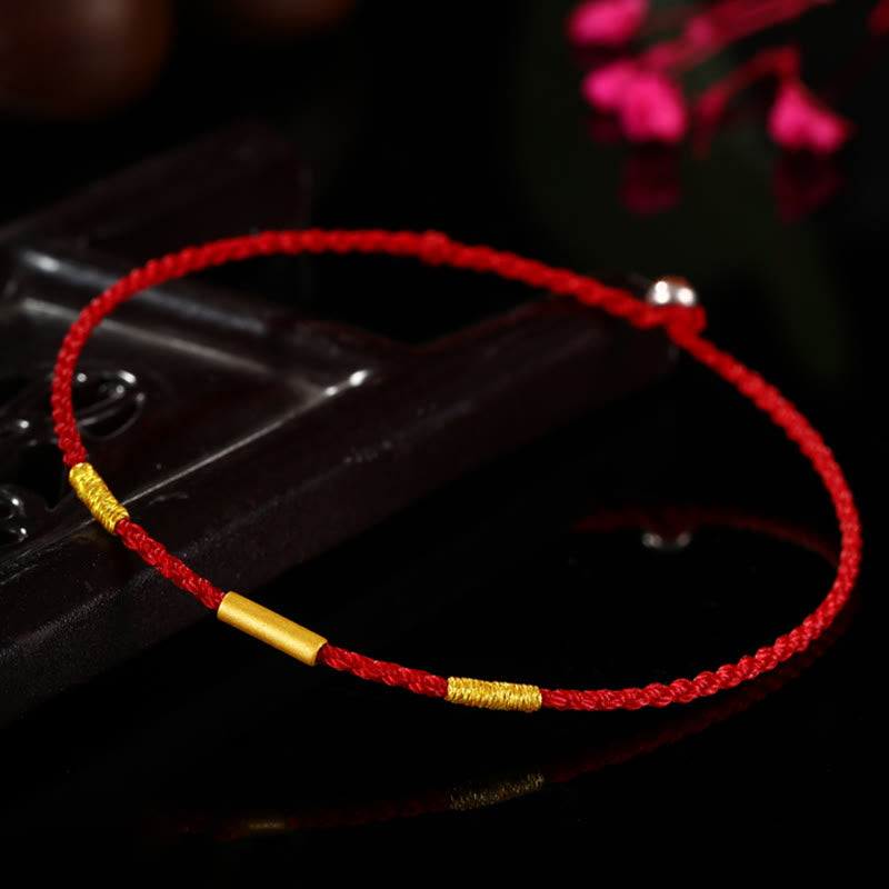 999 Gold Bead Handmade Four Thread Wishful Knots Braided Protection Bracelet