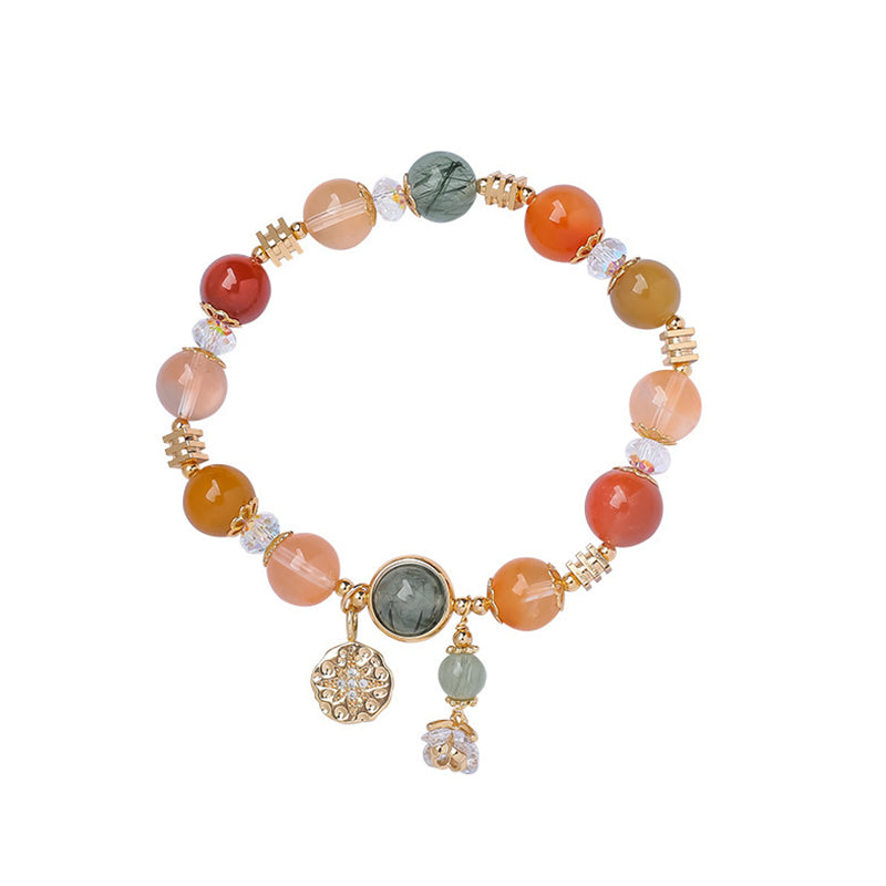 Natural Multicolored Rutilated Quartz Eight-pointed Star Flower Wealth Bracelet