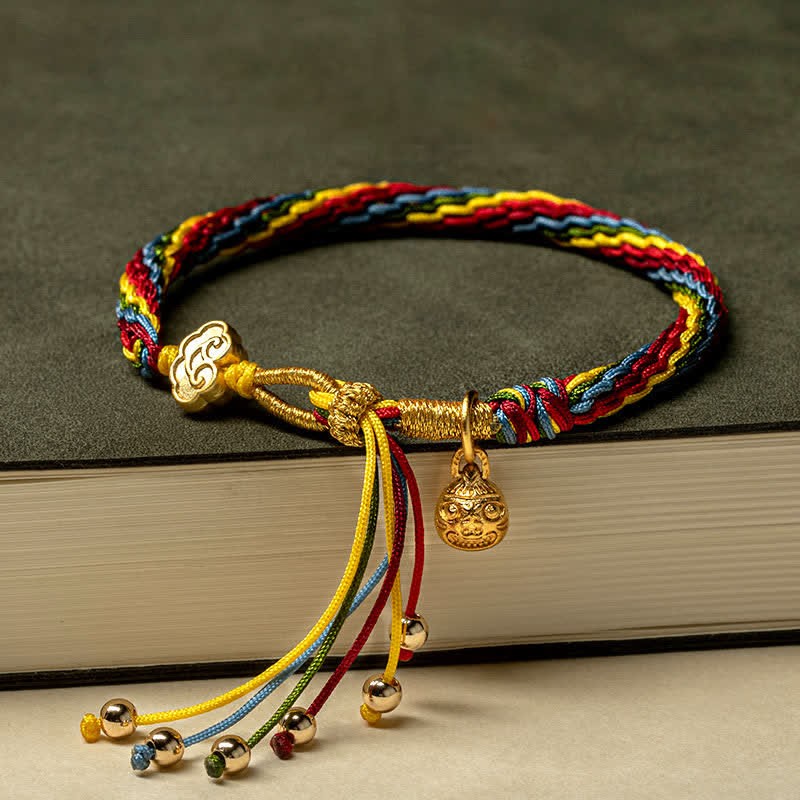 Gold Swallowing Beast Family Luck Reincarnation Knot Colorful String Bracelet