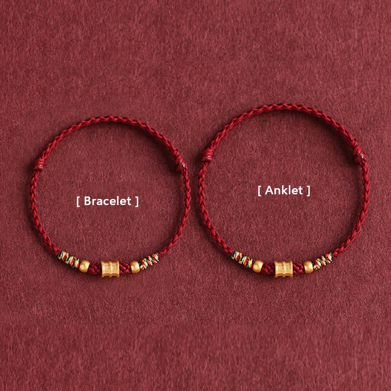 999 Gold Small Bucket Shape Design Handmade Luck?Braided Rope Bracelet Anklet