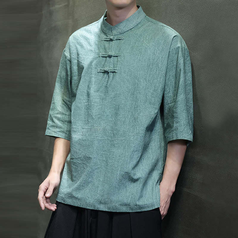 Men's Chinese Frog-Button Tang Suit Half Sleeve Cotton Linen Shirt