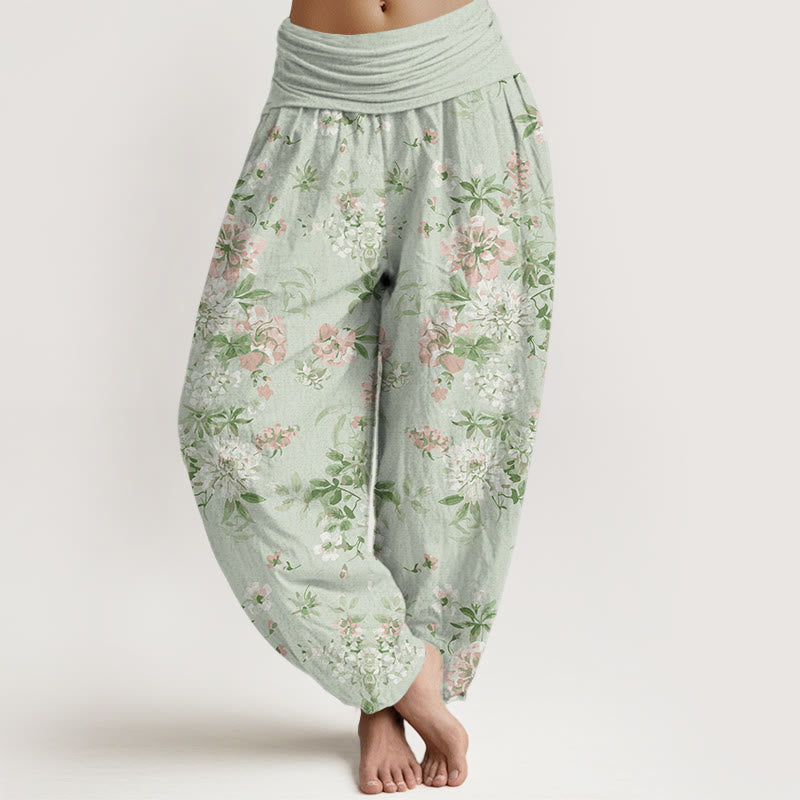 Retro Flowers Women's Elastic Waist Harem Pants