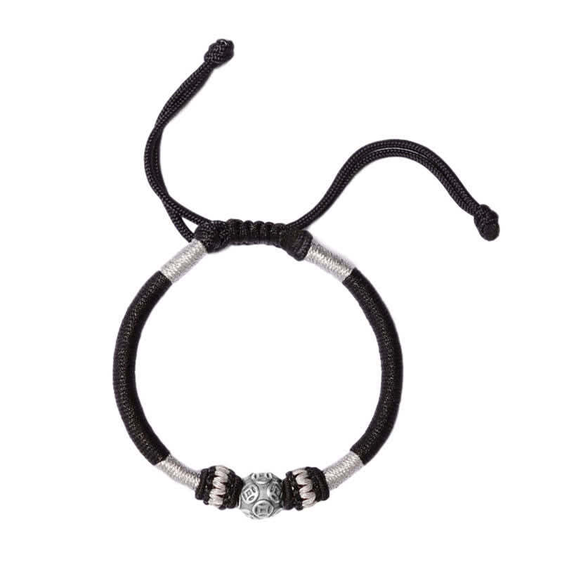 999 Sterling Silver Round Copper Coin Protection Luck Beaded String Bracelet