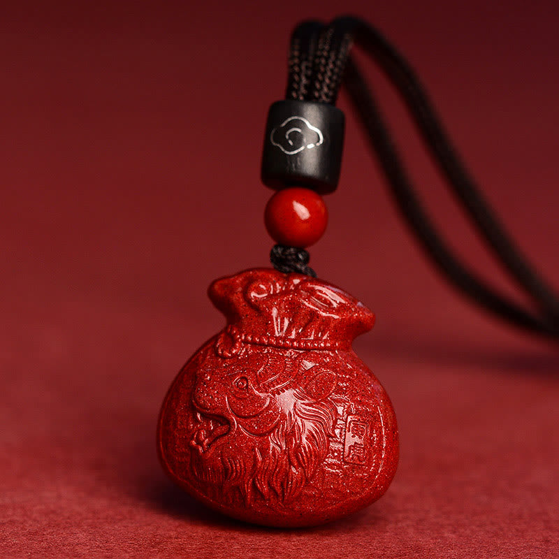 Chinese Zodiac Money Bag Shape Cinnabar Calm Necklace Pendant
