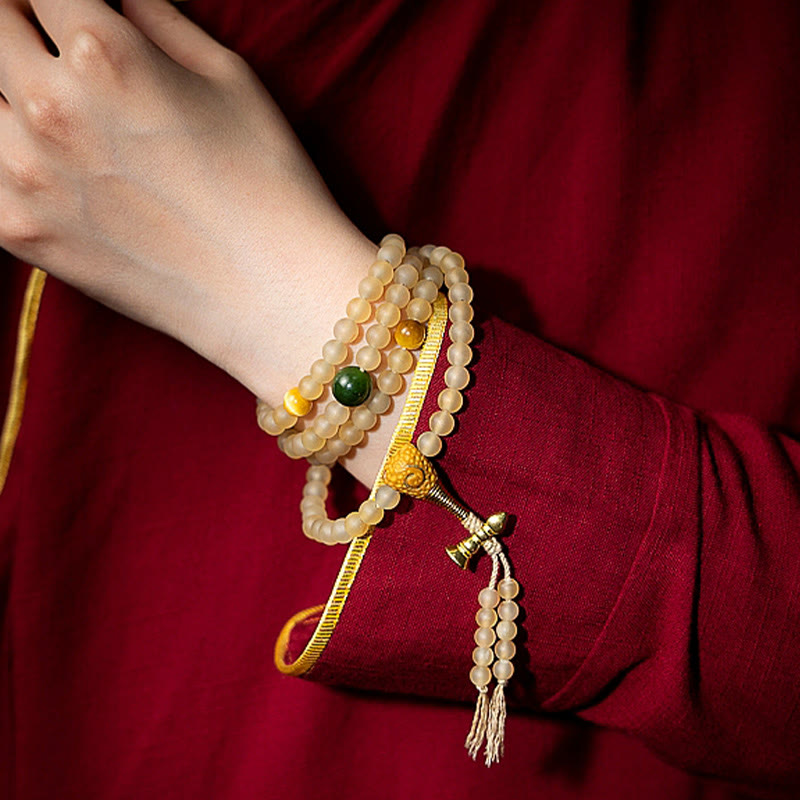 Tibet 108 Mala Beads Chinese Zodiac Natal mystic zen Natural Sheep Horn Wealth Bracelet
