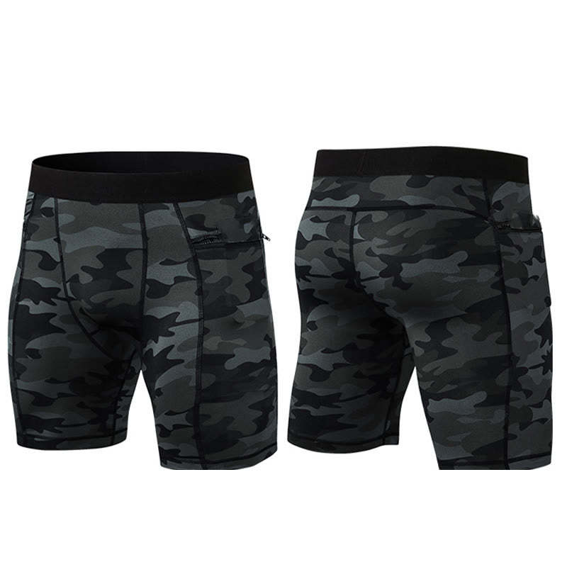 Men's Tight Stretch High Elasticity Quick Dry Sports Shorts With Zipper Pockets