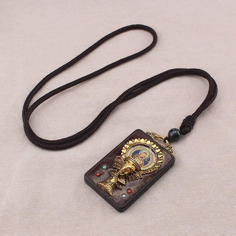 Ebony Wood Elephant God of Fortune mystic zen Blessing Necklace String Pendant