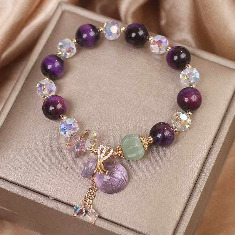 Purple Tiger Eye White Crystal Amethyst Jade Bravery Bracelet