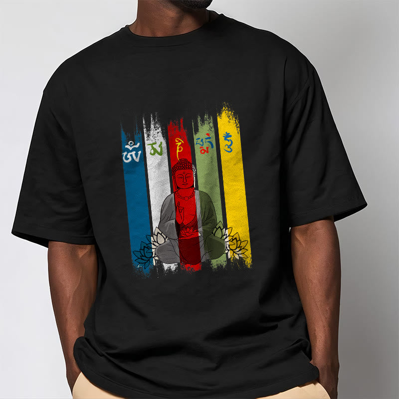 Six True Words 'Om Mani Padme Hum' mystic zen Sitting With Lotus Cotton Tee T-shirt