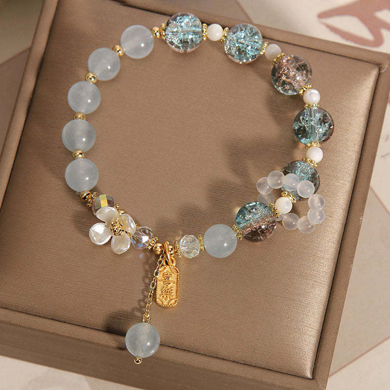 Natural Blue Crystal Amethyst Chalcedony Flower Healing Bracelet