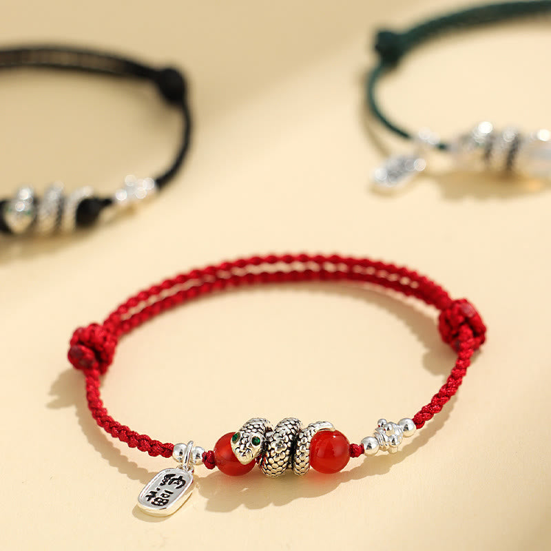 Fu Character Agate Year Of The Snake Lucky Fortune Charm String Luck Bracelet