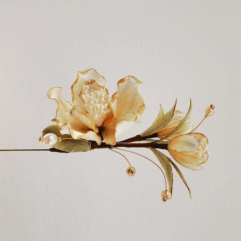 Handmade Velvet Flower Mulberry Silk White Camellia Brooch