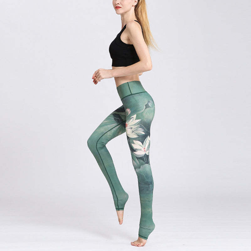 Lotus Flower Print Design Pants Sports Fitness Yoga Leggings Women's Yoga Pants