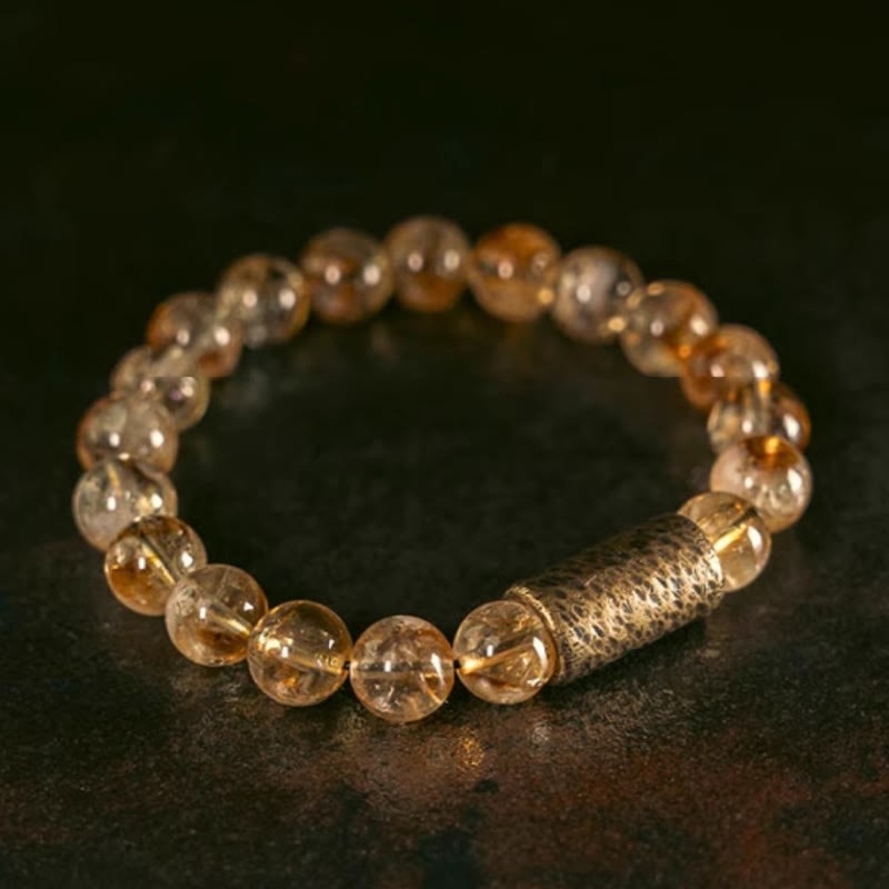 Natural Citrine Crystal Brass Bead Protection Bracelet