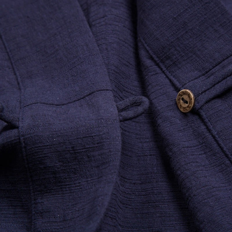 Men's Short Sleeve Shirt With Pocket V Neck Cardigan Comfort Cotton Linen Shirt