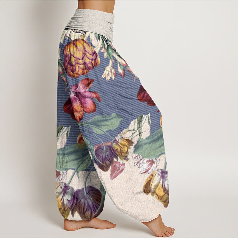 Tulips Green Leaves Design Women's Elastic Waist Harem Pants