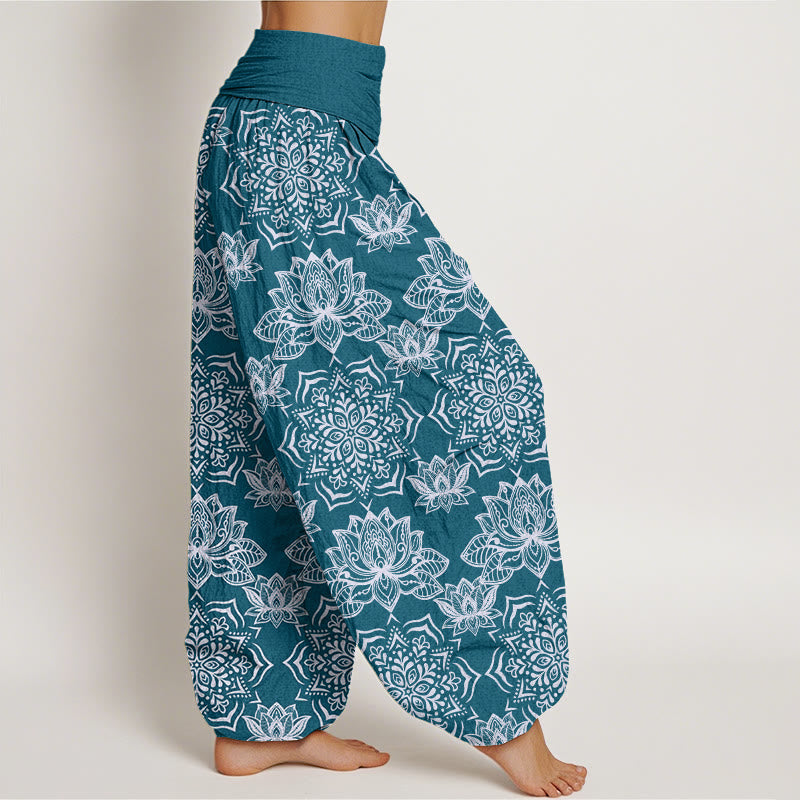 Casual Lotus Mandala Pattern Women's Elastic Waist Harem Pants