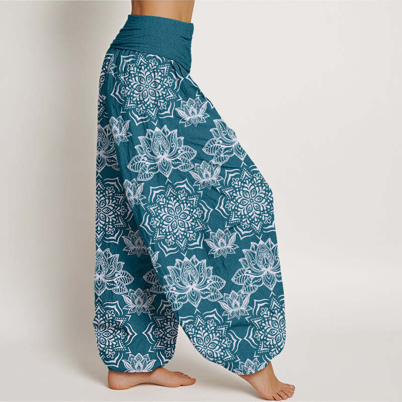 Casual Lotus Mandala Pattern Women's Elastic Waist Harem Pants