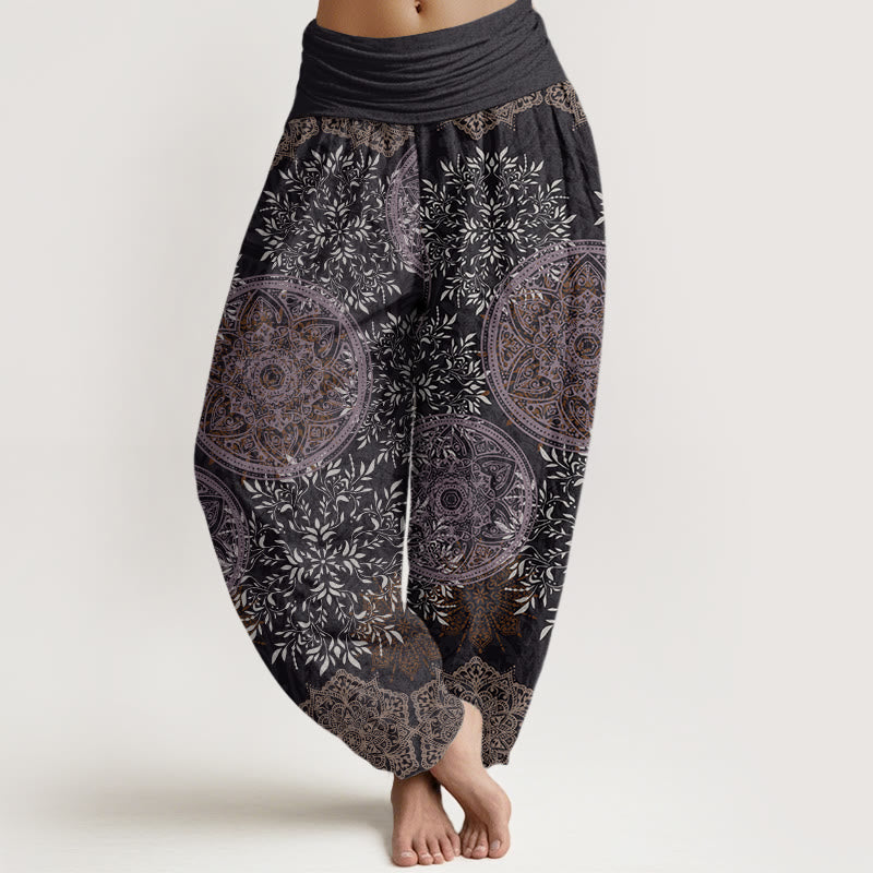 Mandala Pattern Leaves Women's Elastic Waist Harem Pants