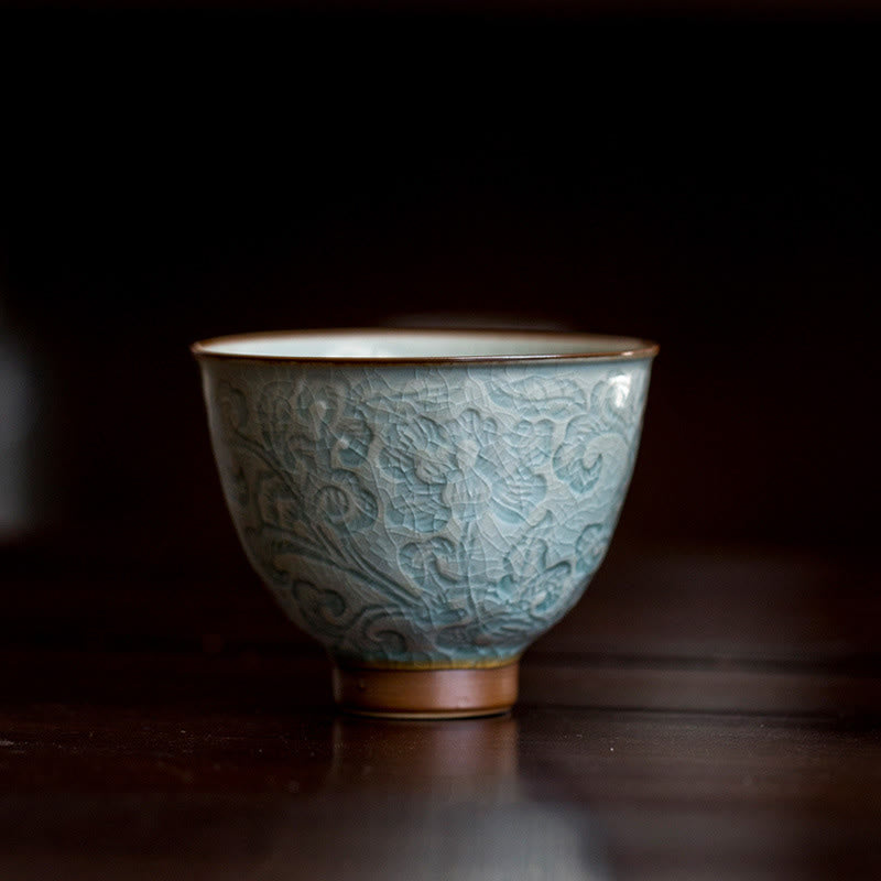 Lotus Carved Ceramic Teacup Kung Fu Tea Cup