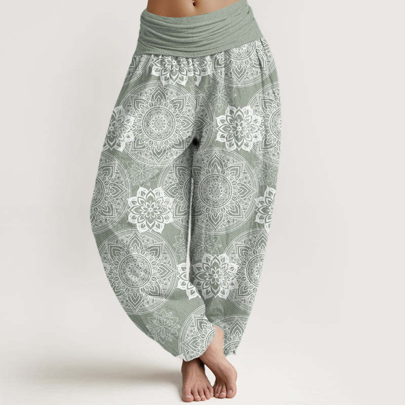 Casual Round Mandala Flower Design Women's Elastic Waist Harem Pants