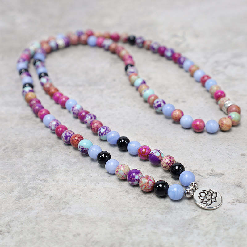 Natural Purple Miano Real Stone Lotus Mala