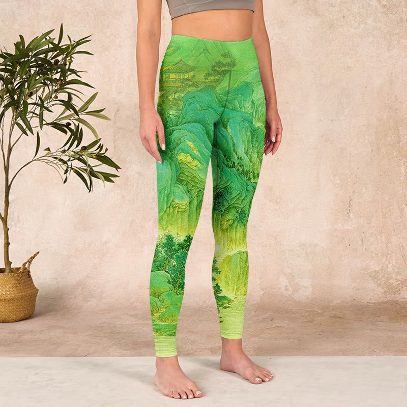 Mountain River Lanscape Print Gym Leggings Women's Yoga Pants