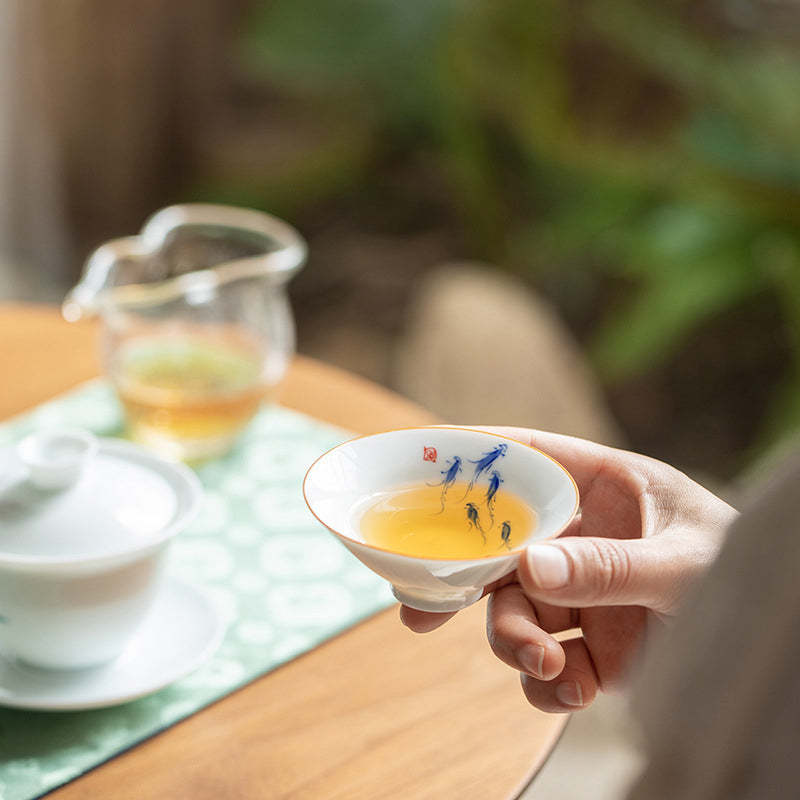 Mandala Flower Koi Fish Lotus Bird Persimmons Teacup Kung Fu Tea Cup 50ml
