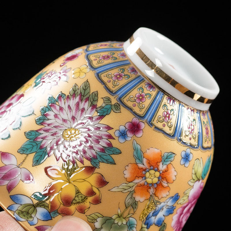 Peony Flowers Ceramic Gaiwan Sancai Teacup Kung Fu Tea Cup And Saucer With Lid