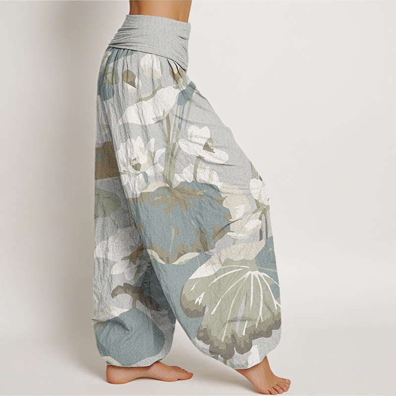 Lotus Leaves Design Women's Elastic Waist Harem Pants