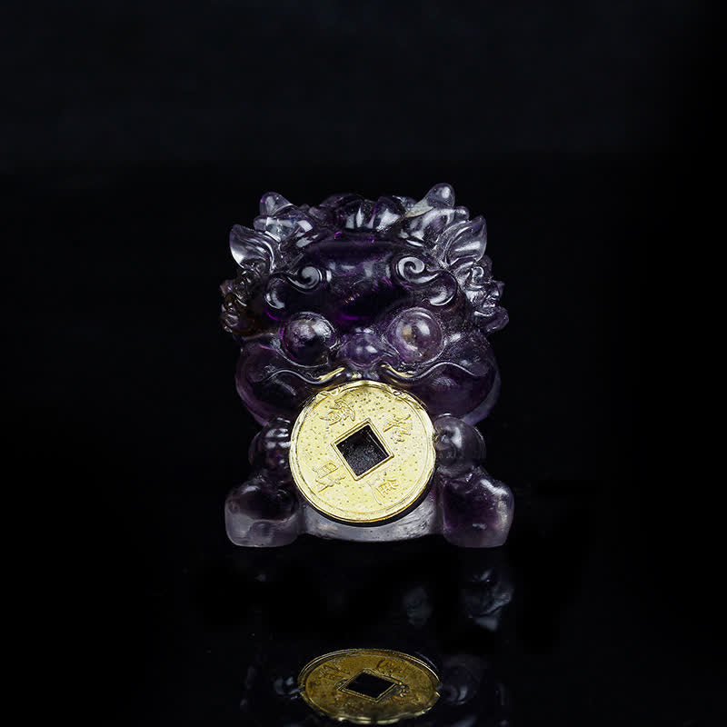 Handmade Cute PiXiu Gold Coin Crystal Fengshui Energy Wealth Fortune Home Decoration