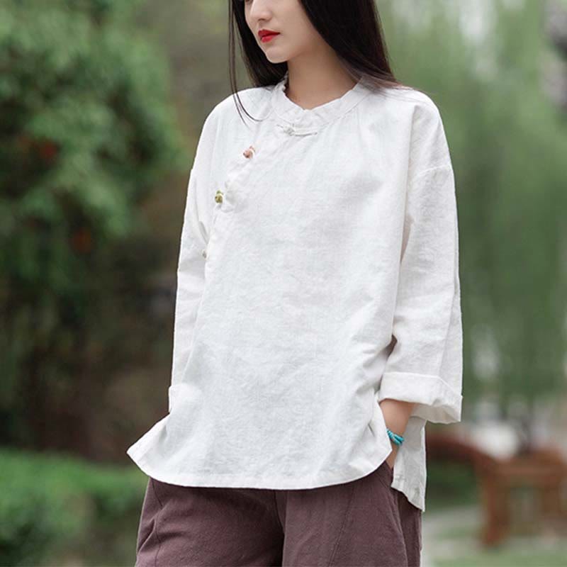 Ramie Linen Blouse Women Shirt Top Chinese Hanfu Style Clothing