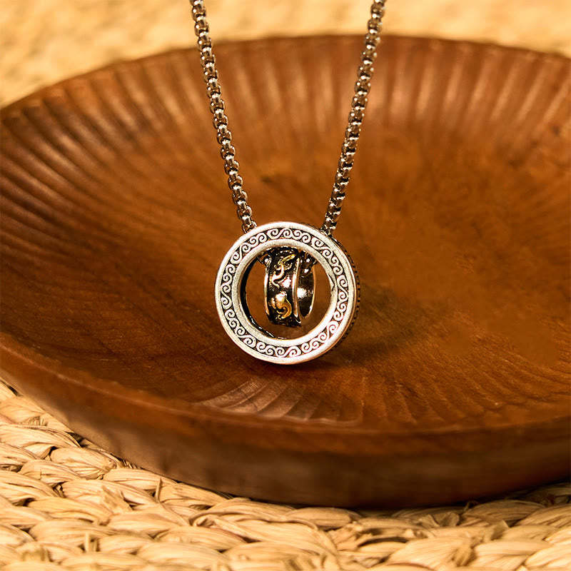 Double Ring PiXiu Peace Buckle Wealth Rotatable Necklace Pendant