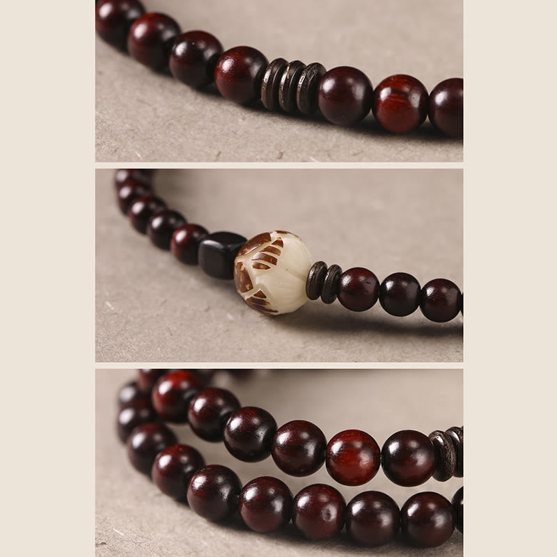 Tibetan Small Leaf Red Sandalwood Jade Mala Meditation Bracelet