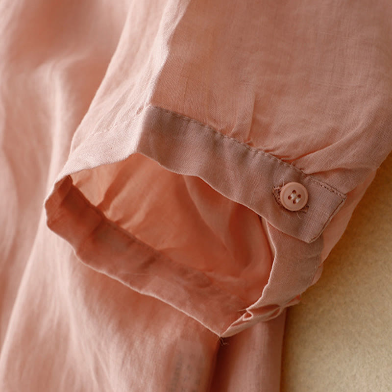 Casual Women's Plain Frog Buckle Design Half Sleeve Cotton Linen Shirt