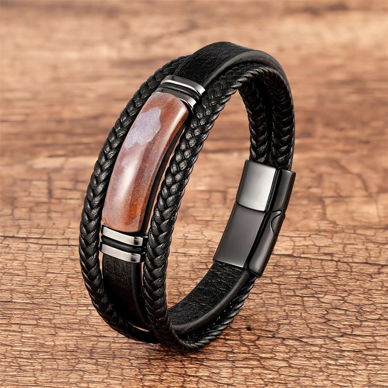 Natural Stone Green Agate Power Multilayered Braided Leather Bracelet (Extra 30% Off | USE CODE: FS30)