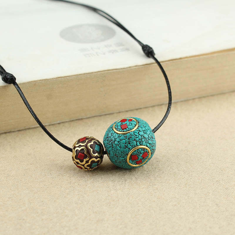 Tibetan Turquoise Double Bead Protection Strength Necklace Pendant