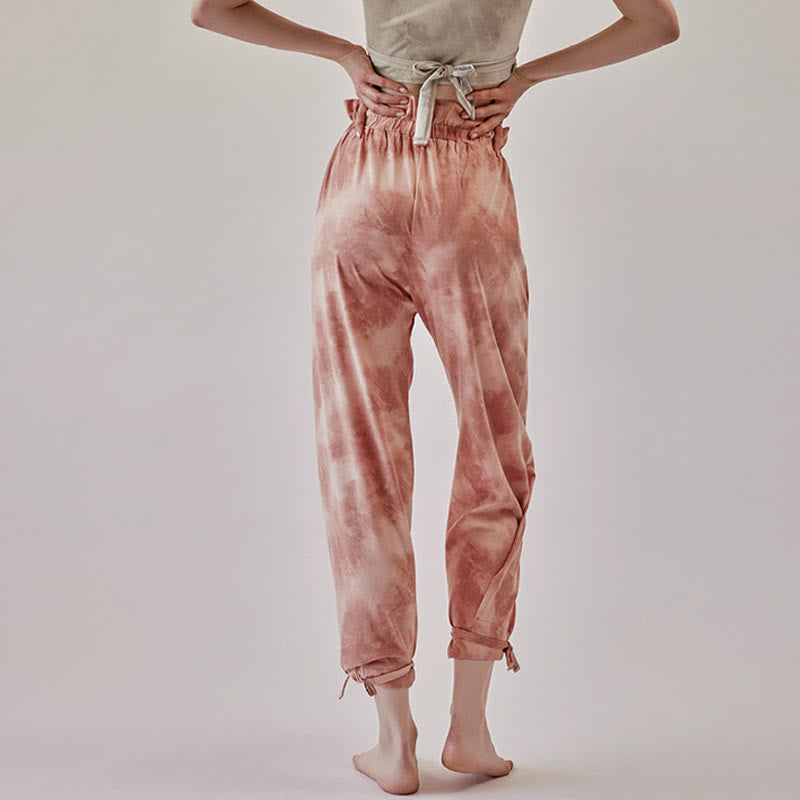 Casual Trouser Leg Ties Ink Printing Women's Spandex Pants