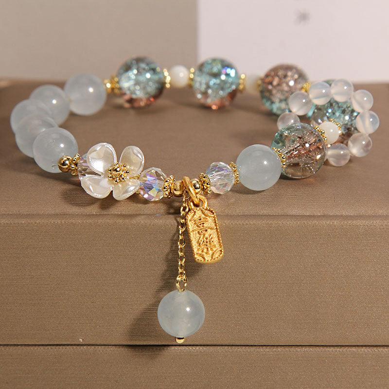 Natural Blue Crystal Amethyst Chalcedony Flower Healing Bracelet