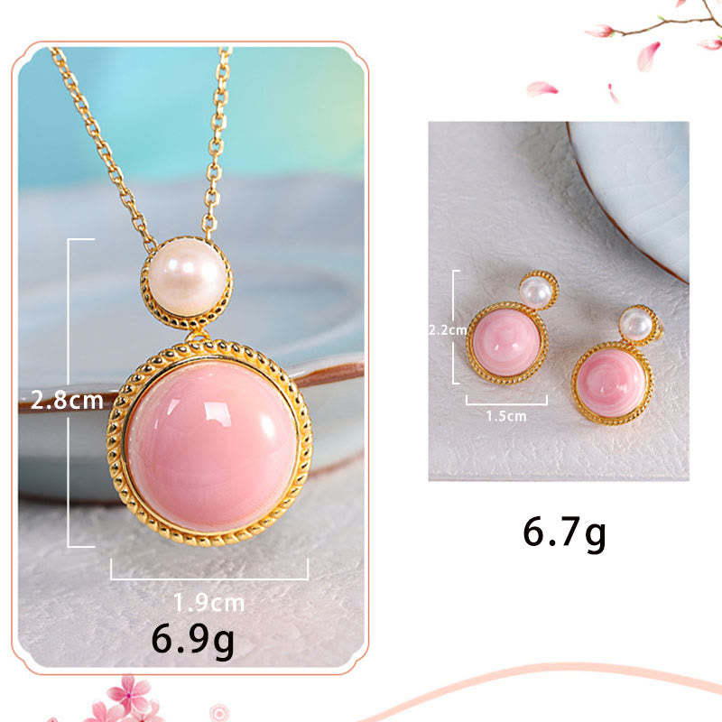 925 Sterling Silver Queen Conch Shell Pearl Luck Blessing Earrings Necklace Pendant Jewelry Set