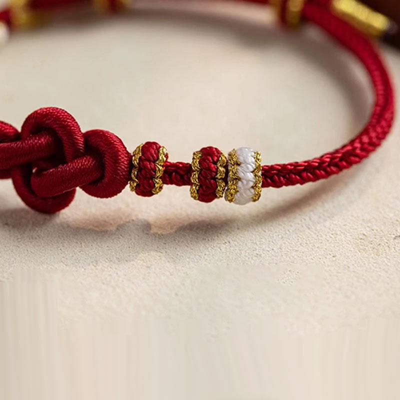 Handmade True Love Knot Peach Blossom Charm Luck Rope Bracelet