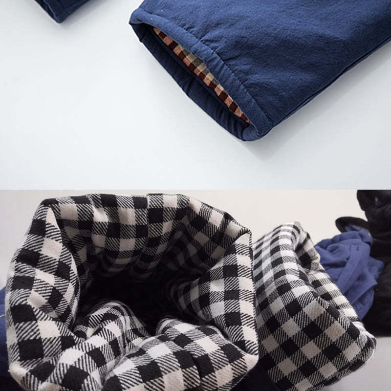Winter Solid Men's Drawstring Cotton Fleece Lined Pants With Pockets