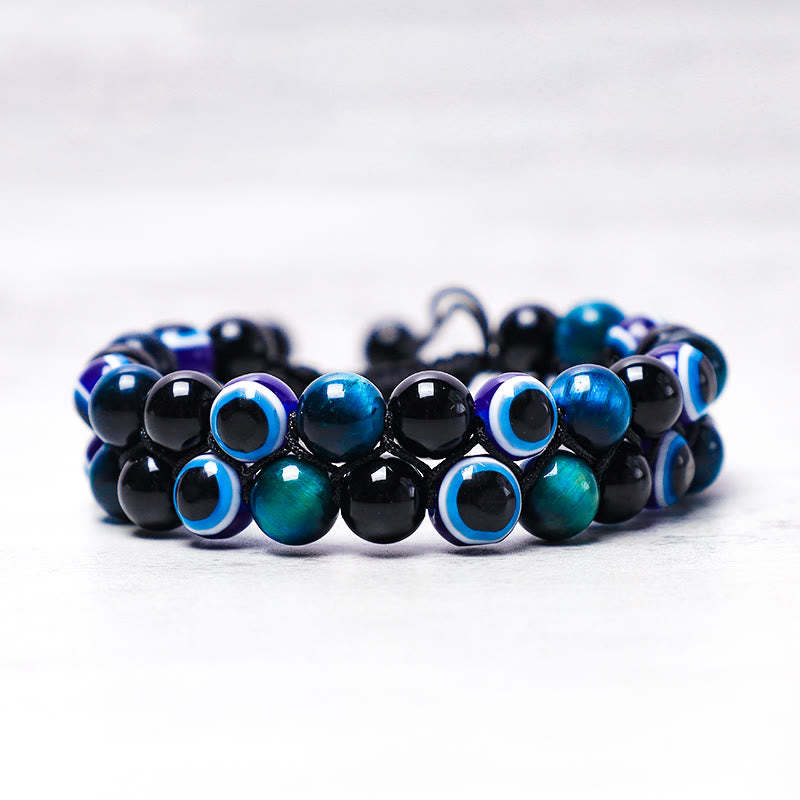 Evil Eye Hematite Tiger Eye Protection Beaded Bracelet