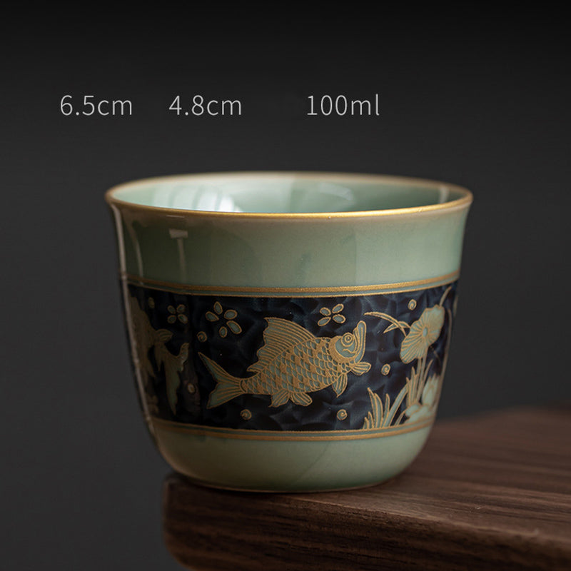 Butterfly Flower Lotus Koi Fish Plum Blossom Ceramic Teacup Kung Fu Tea Cup 100ml