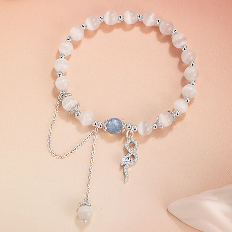 Chrysoberyl Cat Eye Moonstone 925 Sterling Silver Year of the Snake Peace Bracelet