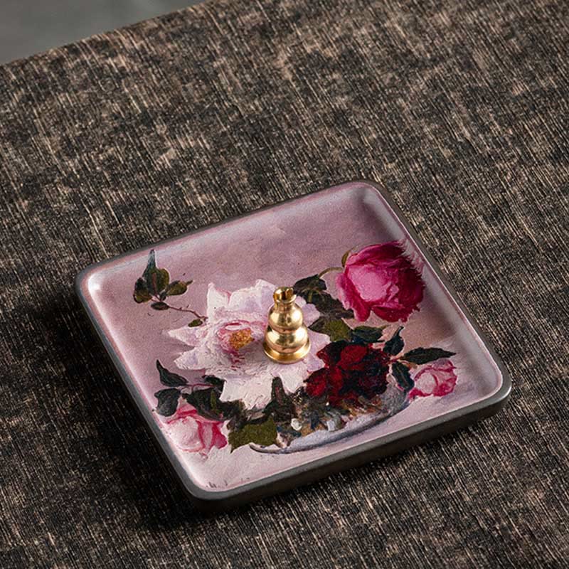 Mountain Lake Flower Leaf Healing Ceramic Plate Tray Stick Incense Burner Decoration