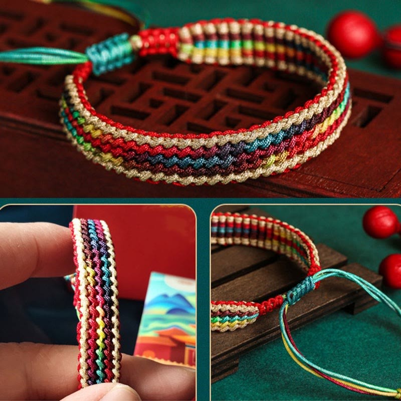Tibet Handmade Rainbow Multicolored Protection Braided String Bracelet